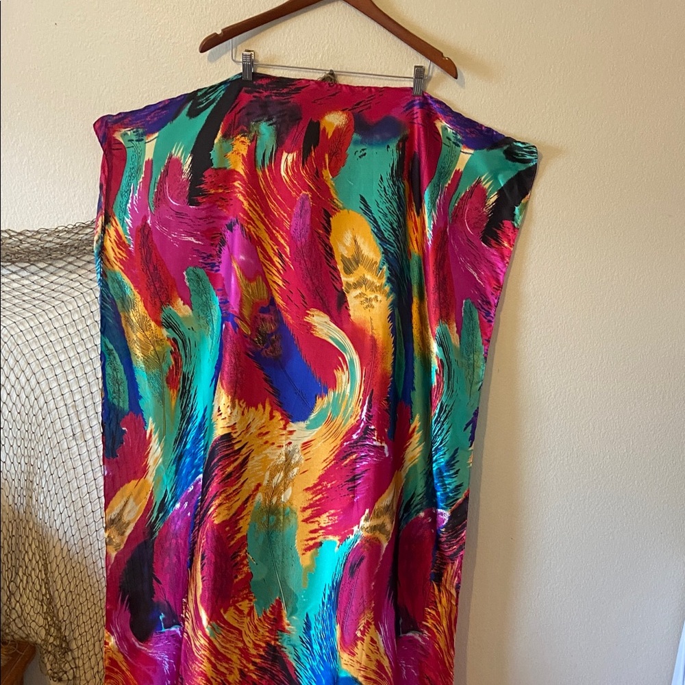 NEW Vibrant Multicolor Feather Patterns Scarf 72”… - image 2
